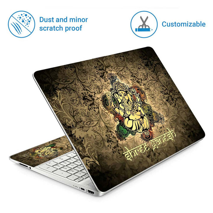 Full Panel Laptop Skin - Shree Ganesh Brown Floral