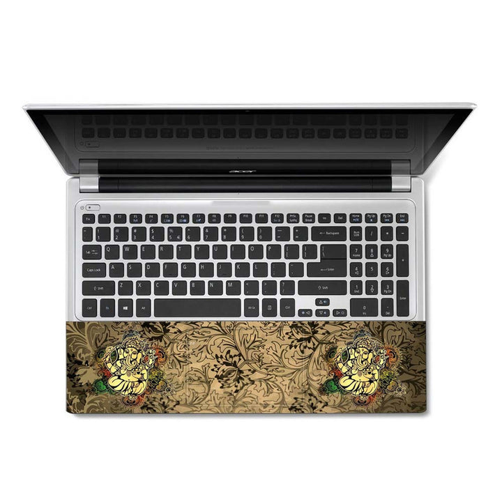 Full Panel Laptop Skin - Shree Ganesh Brown Floral