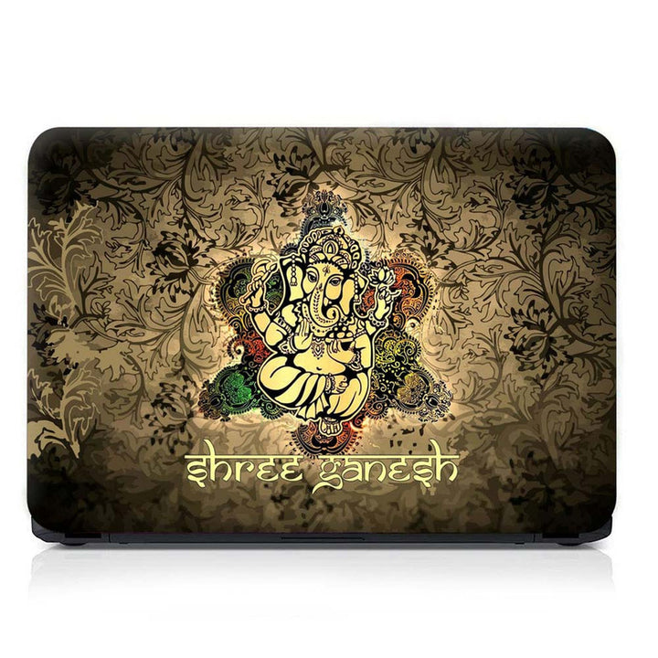 Full Panel Laptop Skin - Shree Ganesh Brown Floral