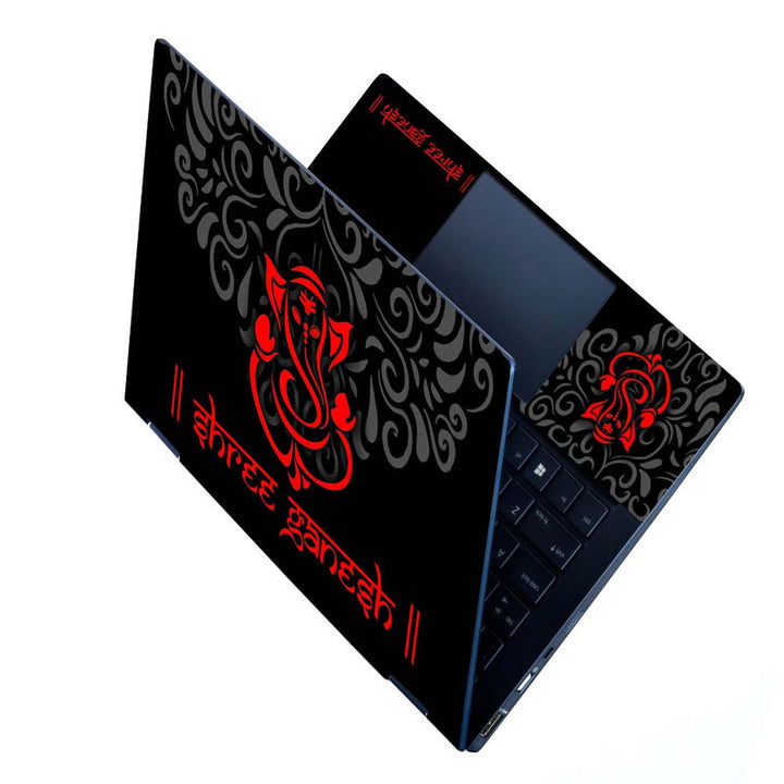 Full Panel Laptop Skin - Shree Ganesh Red Neon