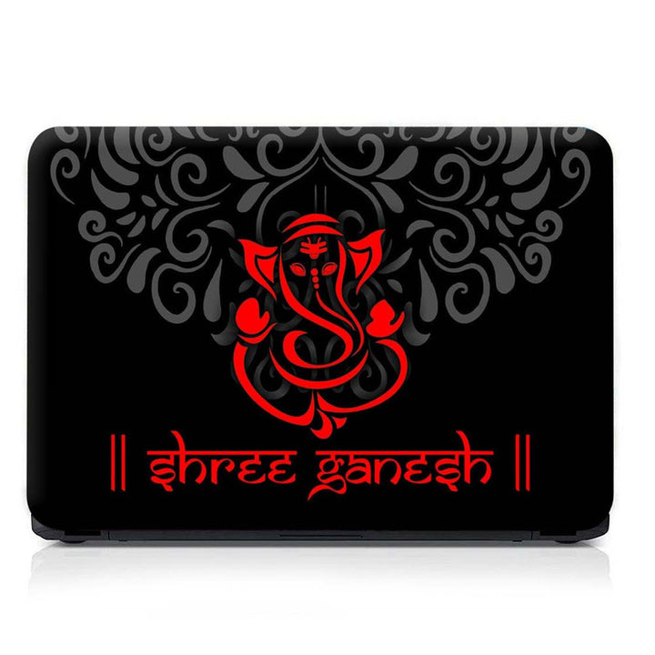 Full Panel Laptop Skin - Shree Ganesh Red Neon