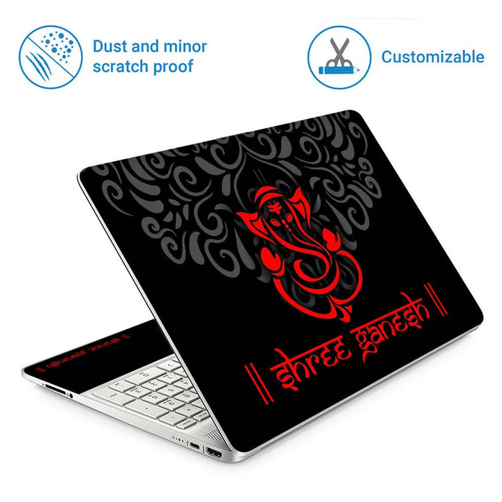 Full Panel Laptop Skin - Shree Ganesh Red Neon