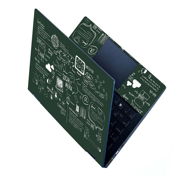 Full Panel Laptop Skin - Social Media Dark Green Back Doodle