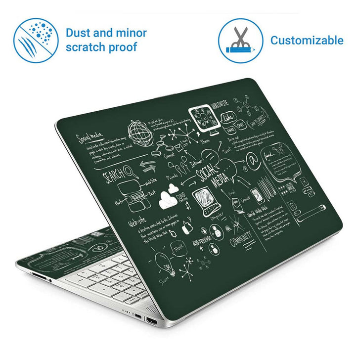 Full Panel Laptop Skin - Social Media Dark Green Back Doodle