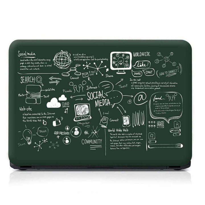 Full Panel Laptop Skin - Social Media Dark Green Back Doodle