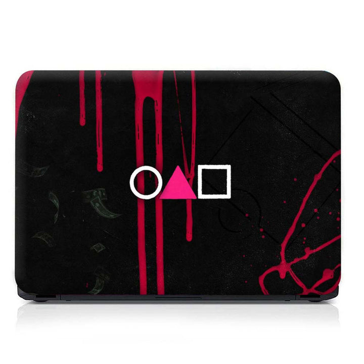 Full Panel Laptop Skin - Squid Game Play Signs on Black