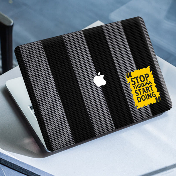 Laptop Skin for Apple MacBook - Stop Thinking Quotes on Black Grey Dots - SkinsLegend