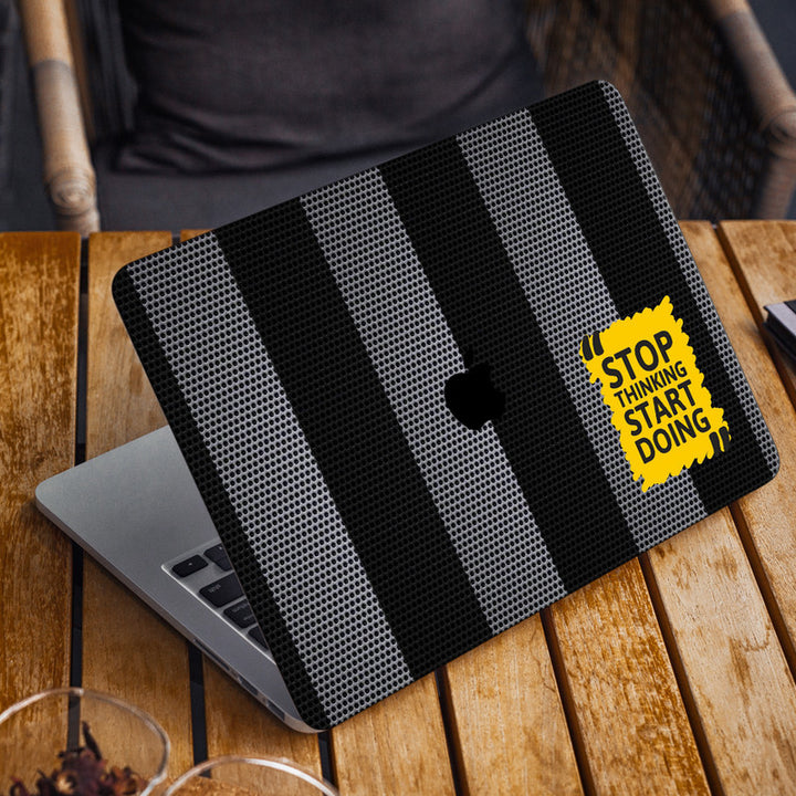 Laptop Skin for Apple MacBook - Stop Thinking Quotes on Black Grey Dots - SkinsLegend