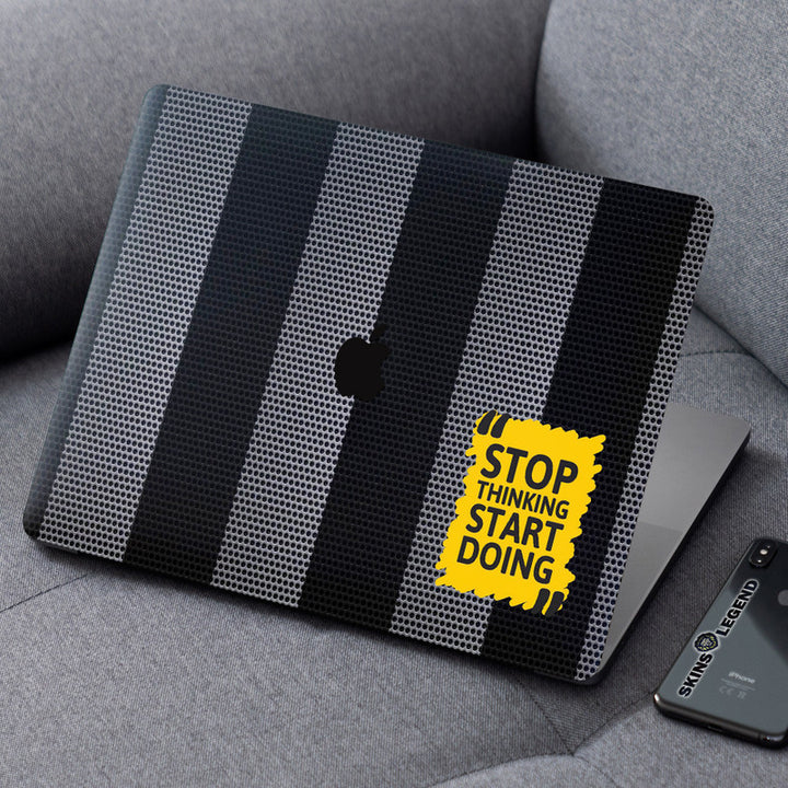 Laptop Skin for Apple MacBook - Stop Thinking Quotes on Black Grey Dots - SkinsLegend