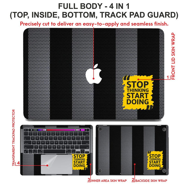 Laptop Skin for Apple MacBook - Stop Thinking Quotes on Black Grey Dots - SkinsLegend