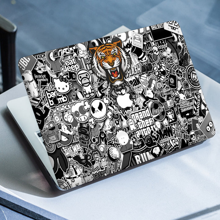 Laptop Skin for Apple MacBook - Tiger Black Sticker Bomb - SkinsLegend