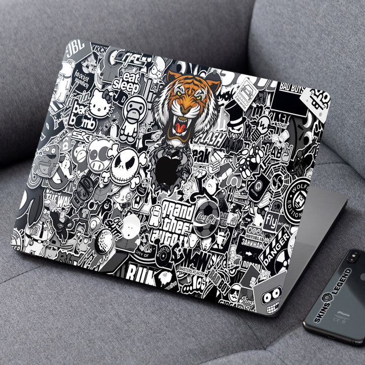 Laptop Skin for Apple MacBook - Tiger Black Sticker Bomb - SkinsLegend