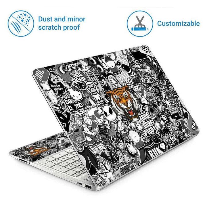 Full Panel Laptop Skin - Tiger Sticker Bomb Black