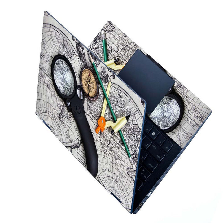 Full Panel Laptop Skin - Tools for Travel on World Map