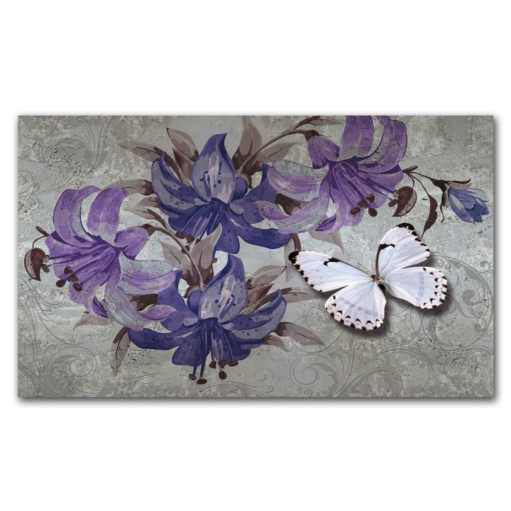 FineArts Rolled Canvas Painting - White Butterfly on Purple Floral