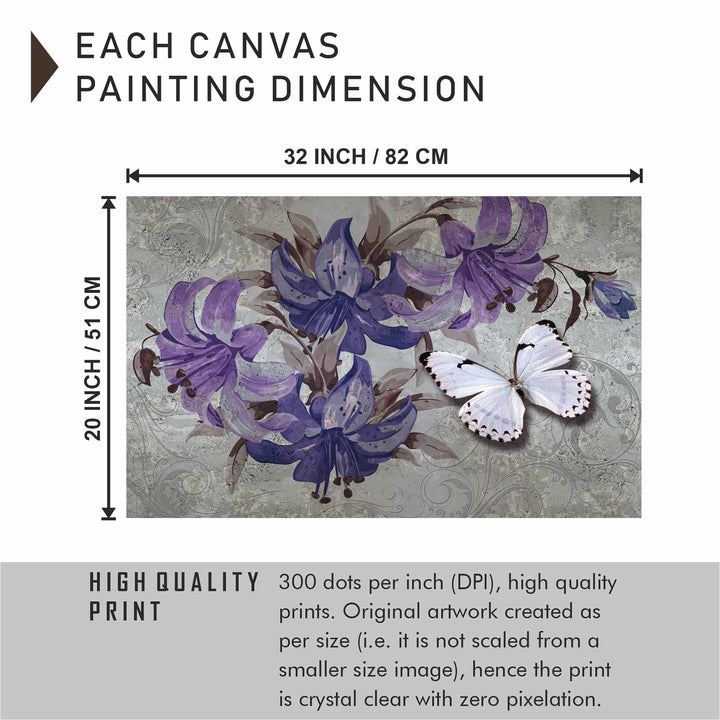 FineArts Rolled Canvas Painting - White Butterfly on Purple Floral