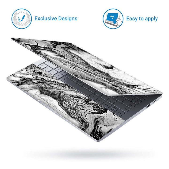 Full Panel Laptop Skin - White Black Marble Series