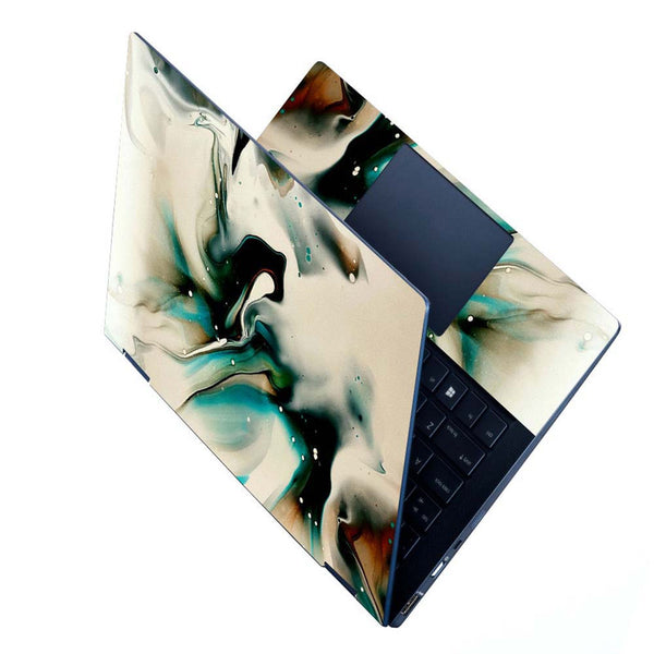 Full Panel Laptop Skin - White Cyan Marble Series