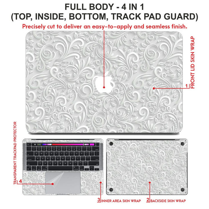 Laptop Skin for Apple MacBook - White Floral 3D Design - SkinsLegend