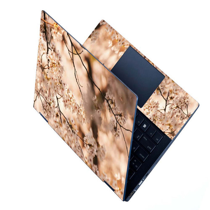 Full Panel Laptop Skin - White Floral Brown Shaded Stem