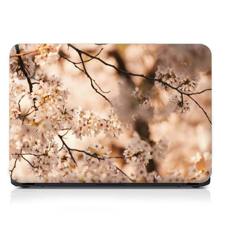 Full Panel Laptop Skin - White Floral Brown Shaded Stem