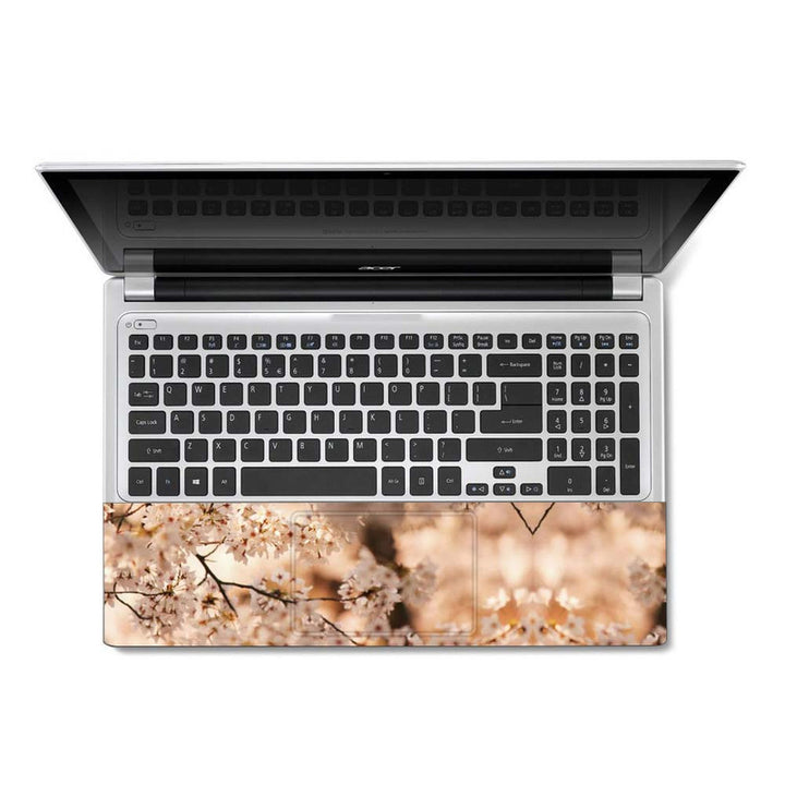 Full Panel Laptop Skin - White Floral Brown Shaded Stem