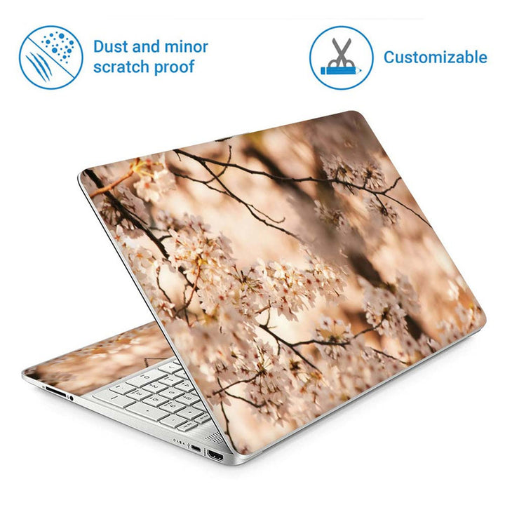 Full Panel Laptop Skin - White Floral Brown Shaded Stem