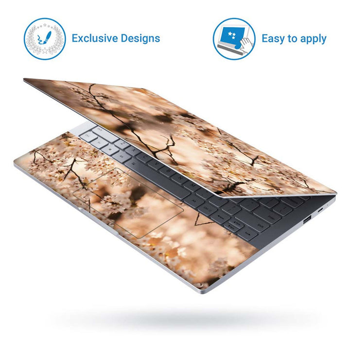 Full Panel Laptop Skin - White Floral Brown Shaded Stem