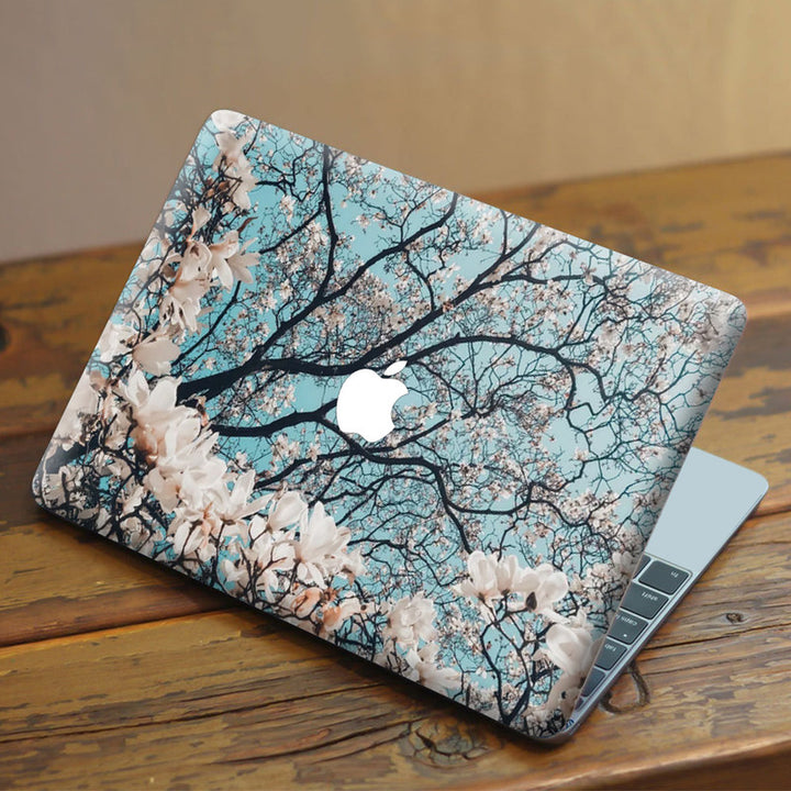 Laptop Skin for Apple MacBook - White Flowers Black Stem Blossom - SkinsLegend