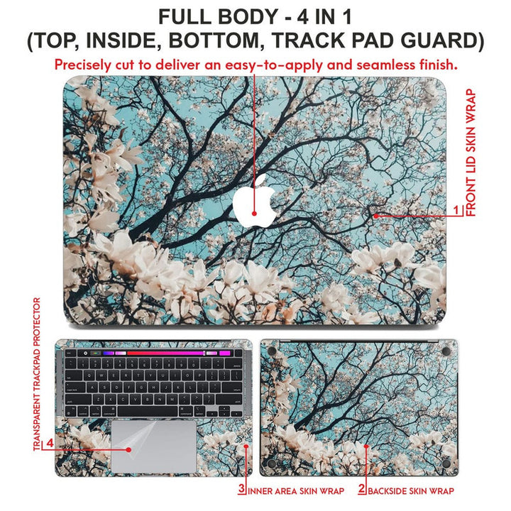 Laptop Skin for Apple MacBook - White Flowers Black Stem Blossom - SkinsLegend