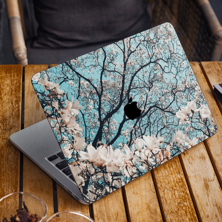 Laptop Skin for Apple MacBook - White Flowers Black Stem Blossom - SkinsLegend