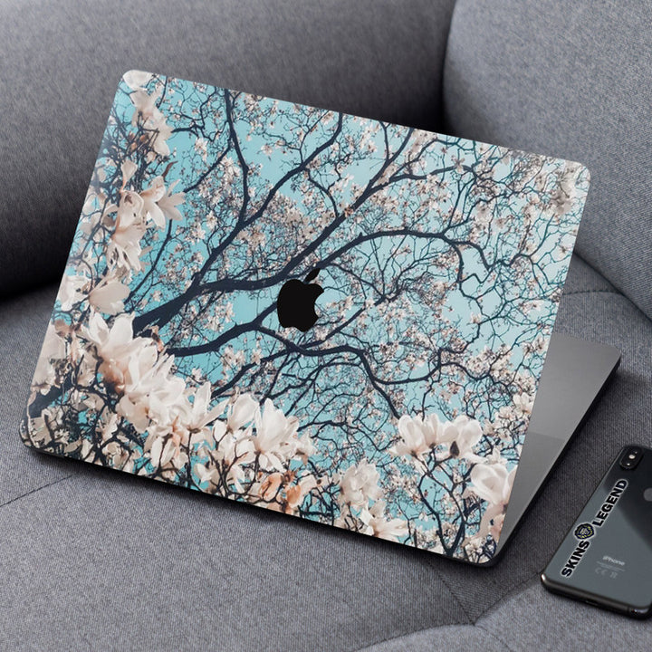 Laptop Skin for Apple MacBook - White Flowers Black Stem Blossom - SkinsLegend