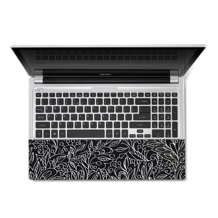 Full Panel Laptop Skin - White Leaves on Black