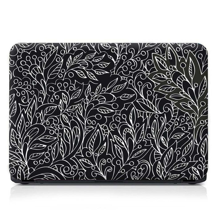 Full Panel Laptop Skin - White Leaves on Black