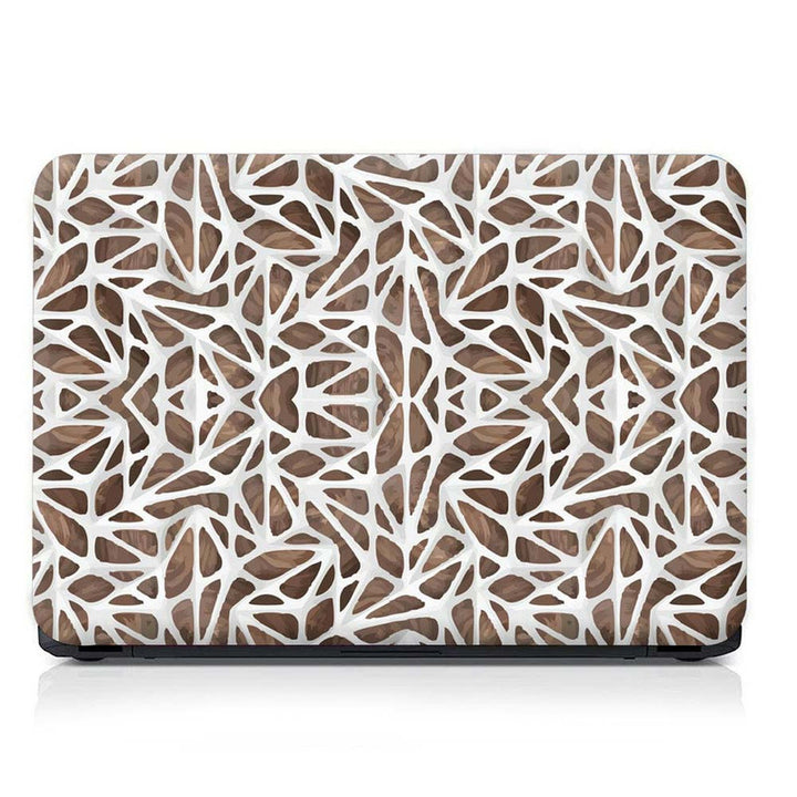 Full Panel Laptop Skin - White Net on Brown