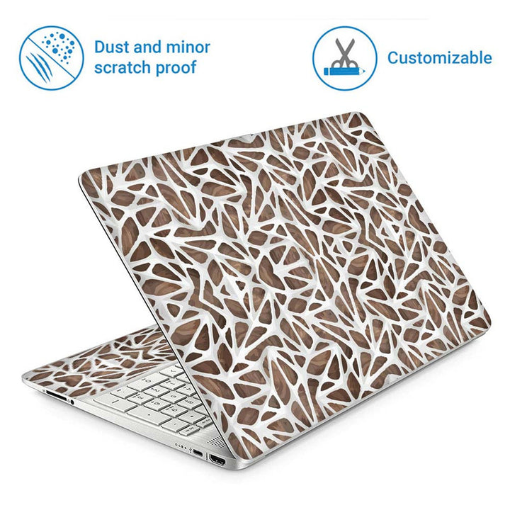 Full Panel Laptop Skin - White Net on Brown