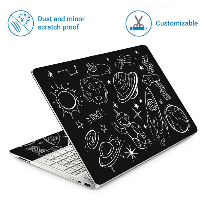 Full Panel Laptop Skin - White Space Symbols on Black