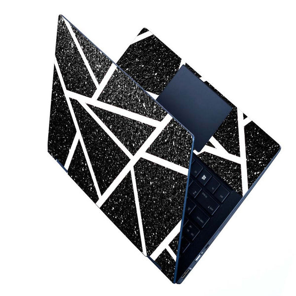 Full Panel Laptop Skin - White Thick Lines on Black Sparkle