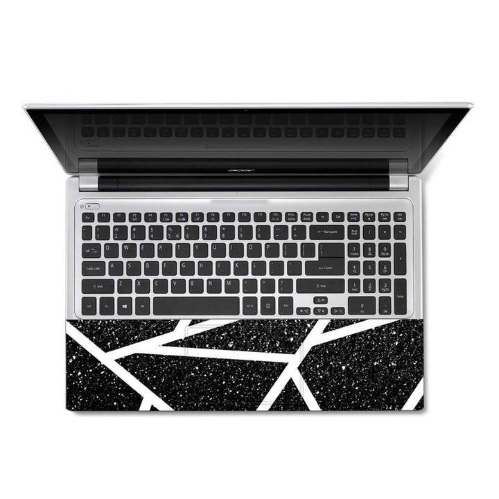 Full Panel Laptop Skin - White Thick Lines on Black Sparkle