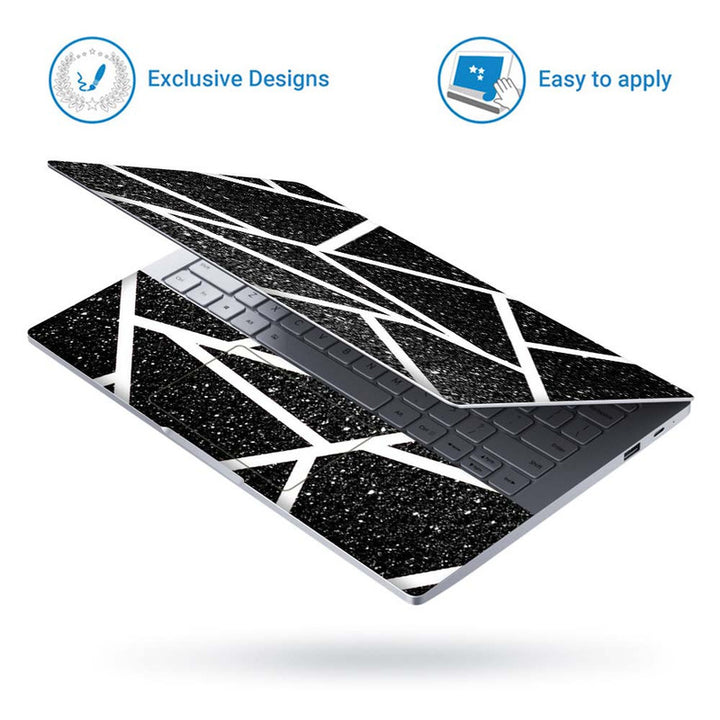 Full Panel Laptop Skin - White Thick Lines on Black Sparkle