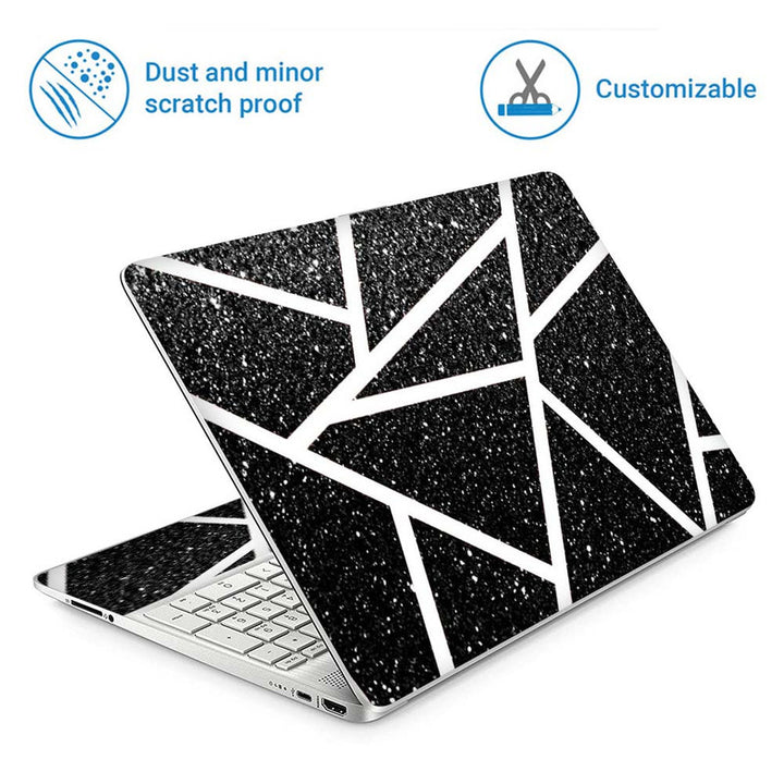 Full Panel Laptop Skin - White Thick Lines on Black Sparkle