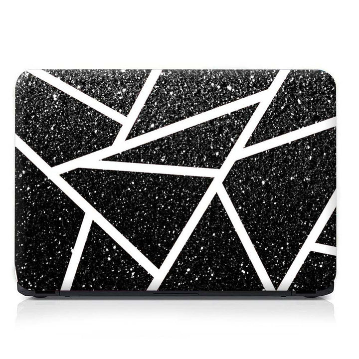 Full Panel Laptop Skin - White Thick Lines on Black Sparkle