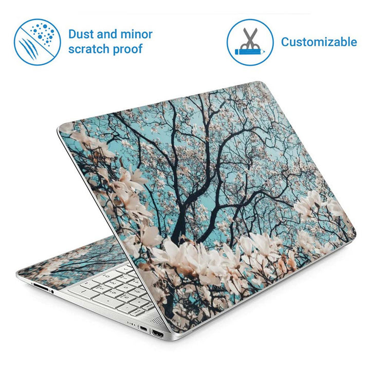 Full Panel Laptop Skin - Whitr Floral Stem