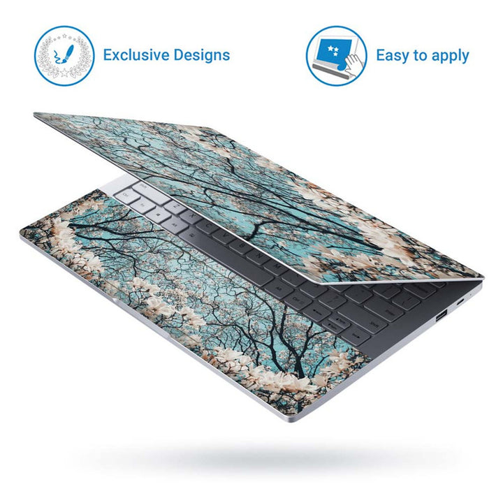 Full Panel Laptop Skin - Whitr Floral Stem