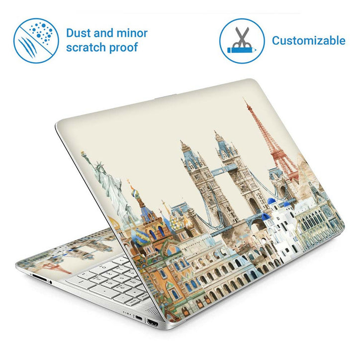 Full Panel Laptop Skin - World Monuments on Cream Shade