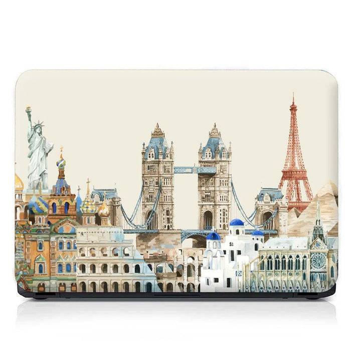 Full Panel Laptop Skin - World Monuments on Cream Shade