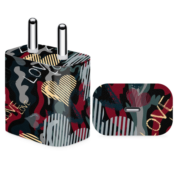 Charger Skin - Love Symbols With Dark Green Grey Red Abstract