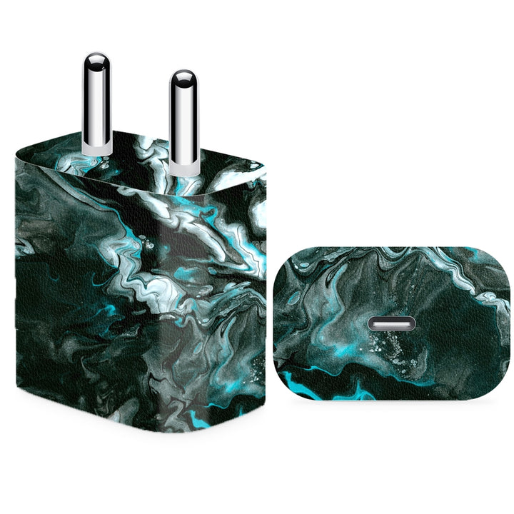 Charger Skin - Black Cyan Marble Series