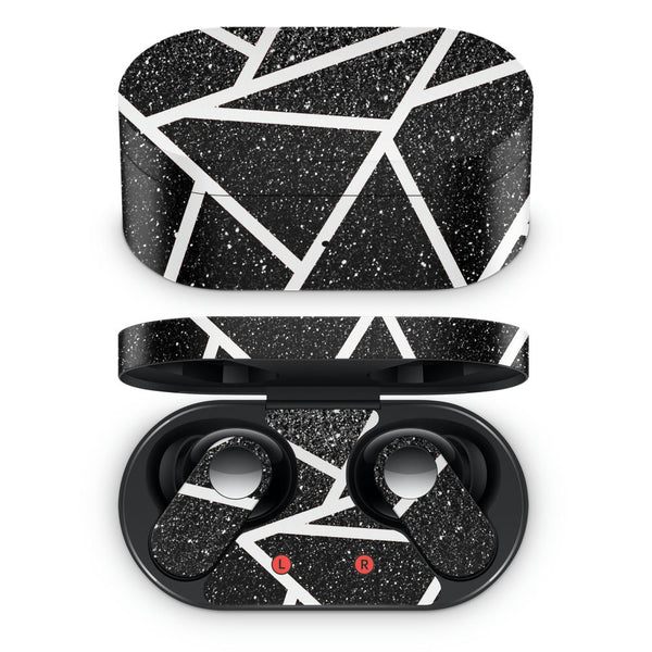 Oneplus Nord Buds Earbud Skin - White Thick Lines on Black Sparkle