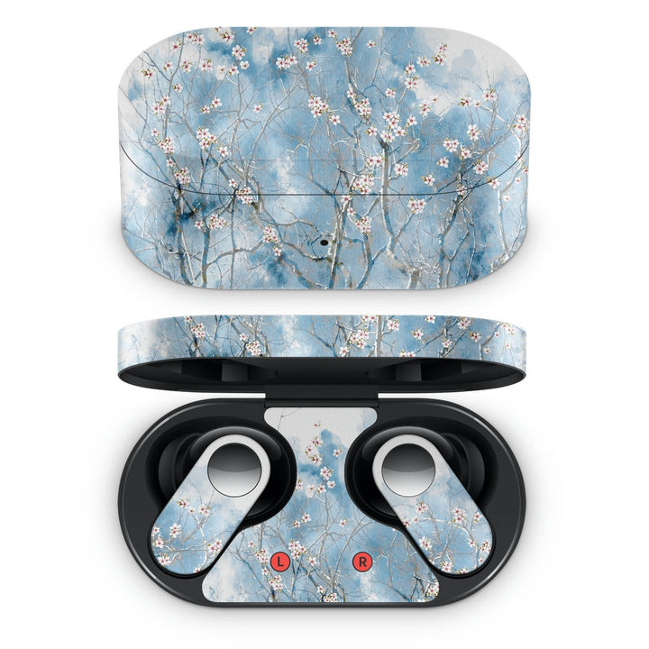 Oneplus Nord Buds Earbud Skin - White Flowers on Blue Abstract